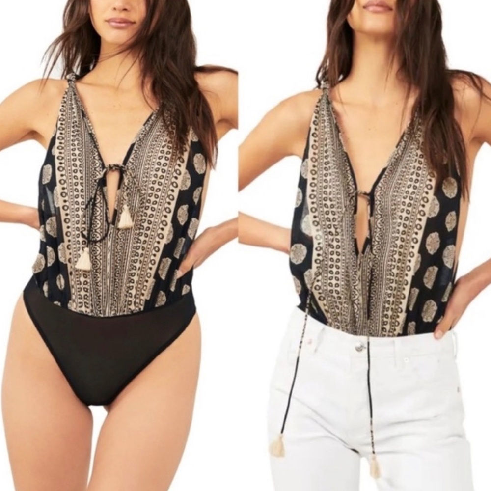 Free People Soul of the Sun Bodysuit Small Bohemian Patterned Boho Chic